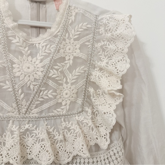 Korean Spring Girl Dress Long Puff Sleeves Lace Ruffles kids Princess Dresses - Picture 3 of 7